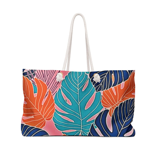 Sac de voyage grandes feuilles de Monstera tropicales | Grand sac fourre-tout imprimé palmiers colorés