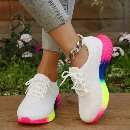 Baskets arc-en-ciel - Chaussures en maille à lacets avec semelle arc-en-ciel Chaussures de marche mode sport sneakers pour femme