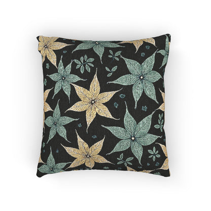 Star Floral Pattern Woven Pillow | Teal Gold Floral Throw Pillow