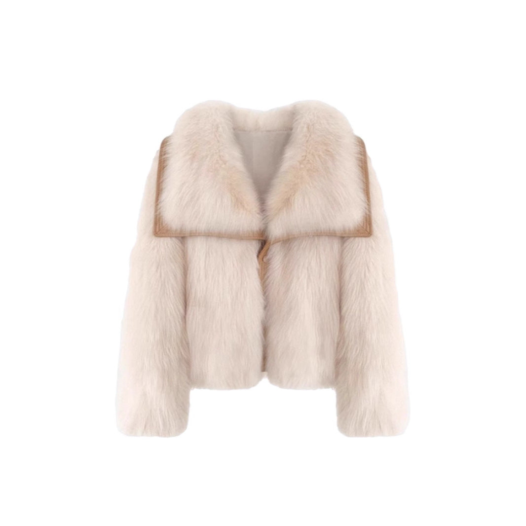 Women’s Youth-Style Faux Fox Fur Coat – Soft Plush Warm Winter Jacket