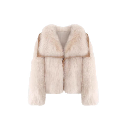 Women’s Youth-Style Faux Fox Fur Coat – Soft Plush Warm Winter Jacket