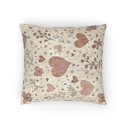Scattered Hearts Woven Pillow | Boho Vintage Heart Pattern Cushion