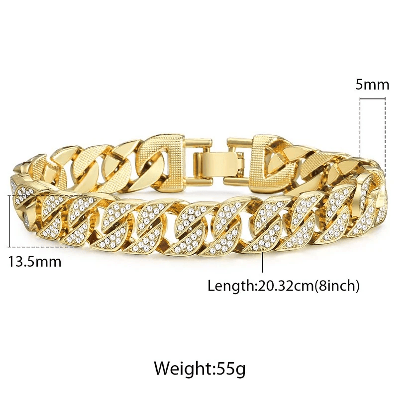 18k Gold & Diamond Laced Cuban Chain Bracelet