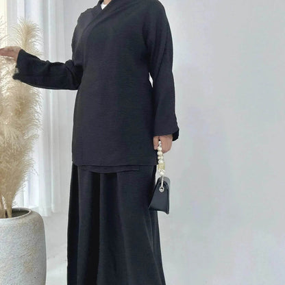 Plain Color Casual Lace Up Middle East Dubai Top And Skirt Suit Eid Abaya Jilbab Hijab Abaya for ArabWomen