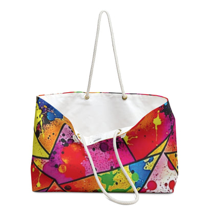 Sac de voyage coloré à motifs géométriques et éclaboussures de peinture | Fourre-tout de voyage éclatant | Grand fourre-tout