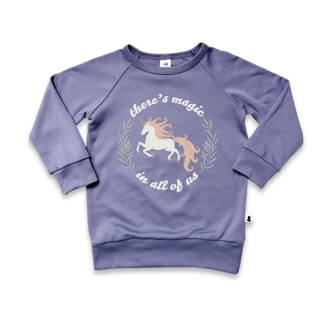Baby/Kids' Graphic Bamboo Raglan Sleeve Pullover | Theres Magic In All Of Us In Dusty Lilac