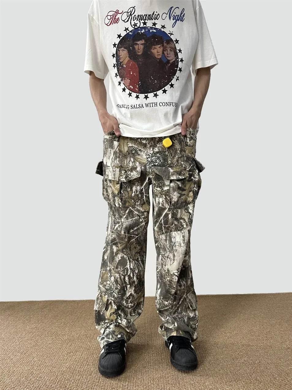 Loose Straight Tree Worn Looking Washed-out Camouflage Printed Cargo pant Men