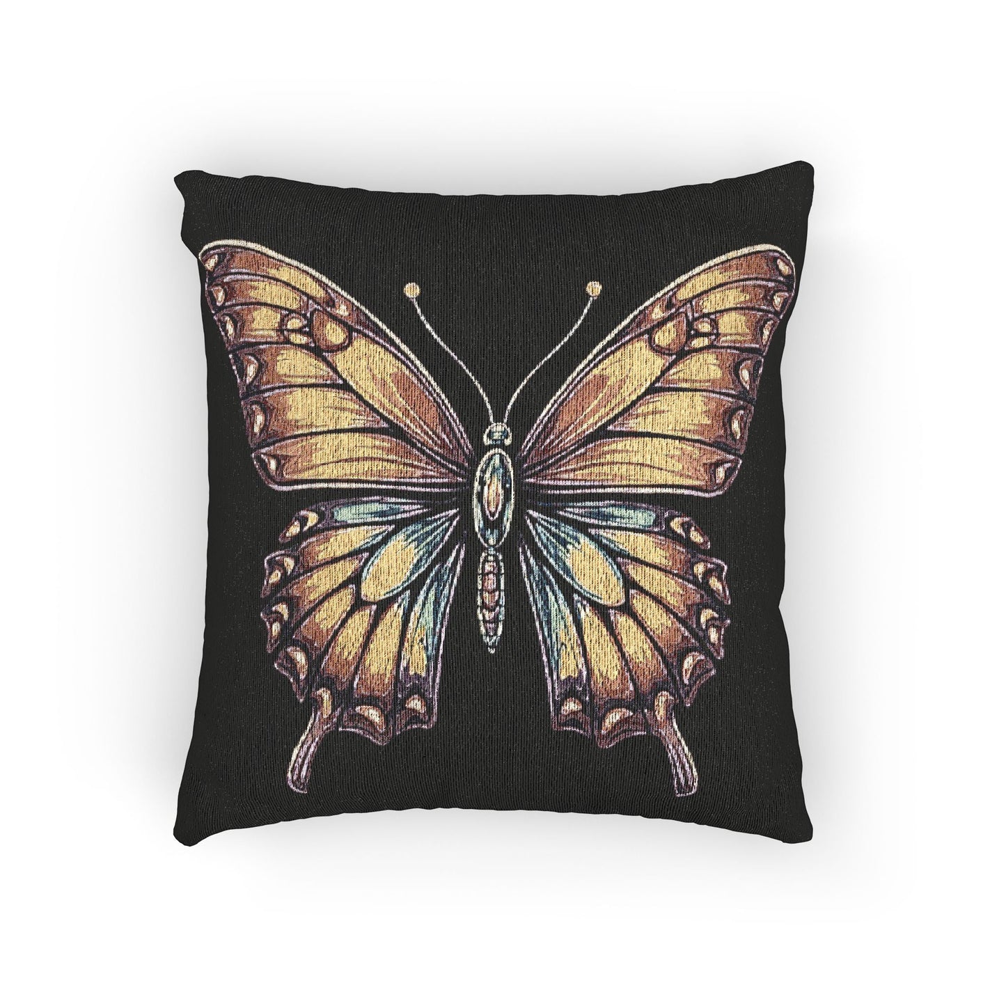 Golden Butterfly Woven Pillow | Tapestry Style Accent Cushion