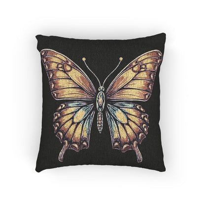 Golden Butterfly Woven Pillow | Tapestry Style Accent Cushion