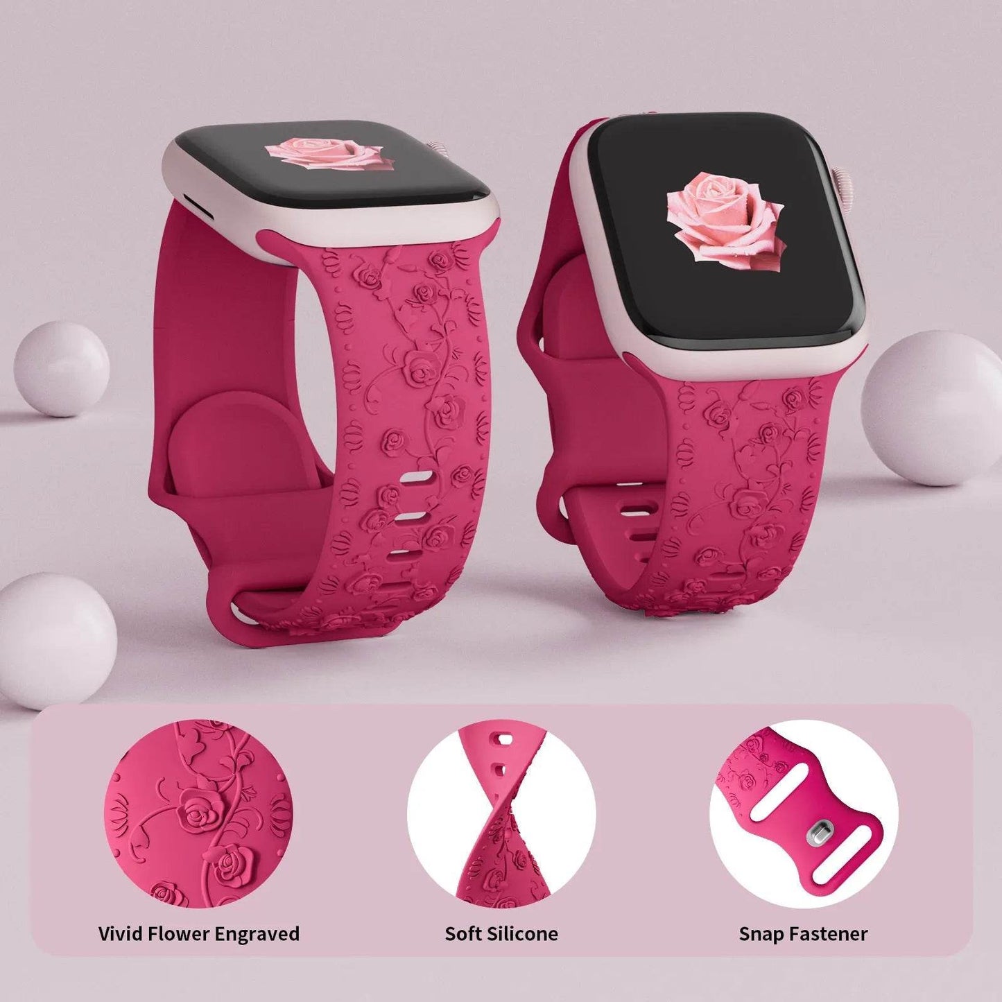 Embossed Rose Silicone Watch Strap
