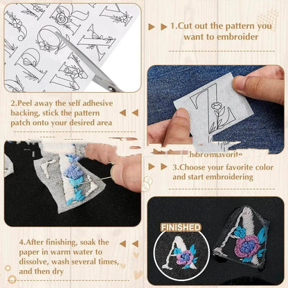 50pcs Water Soluble Stick and Stitch Embroidery Patterns stickers for Clothes