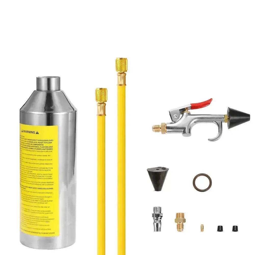 Automotive Air Conditioner System Flush Canister Gun Kit Pipe Maintenance Bottle