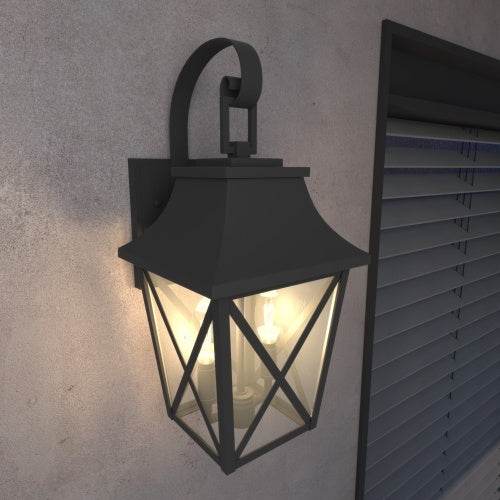 Applique Murale Extérieure Noire 2 Lumières, Grands Luminaires Muraux Extérieurs Modernes, Applique Murale de Porche Industrielle avec Verre, Éclairage Extérieur de Ferme Étanche