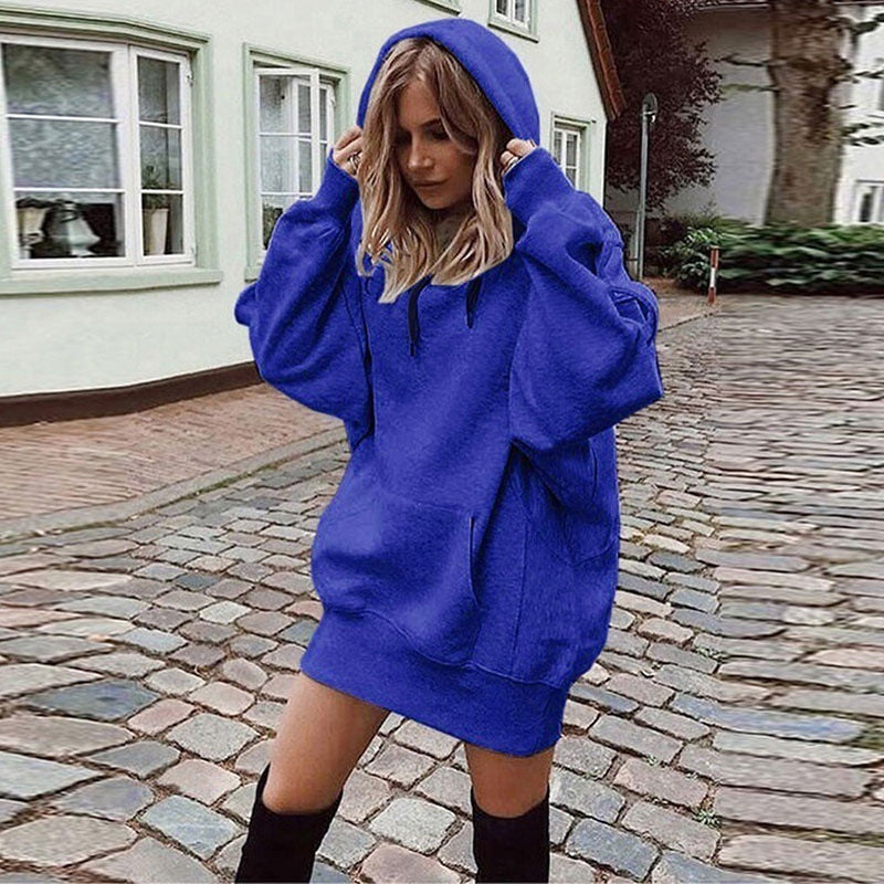 Women’s Solid Color Fleece Hoodie – Loose-Fit Pullover Hooded Sweatshirt