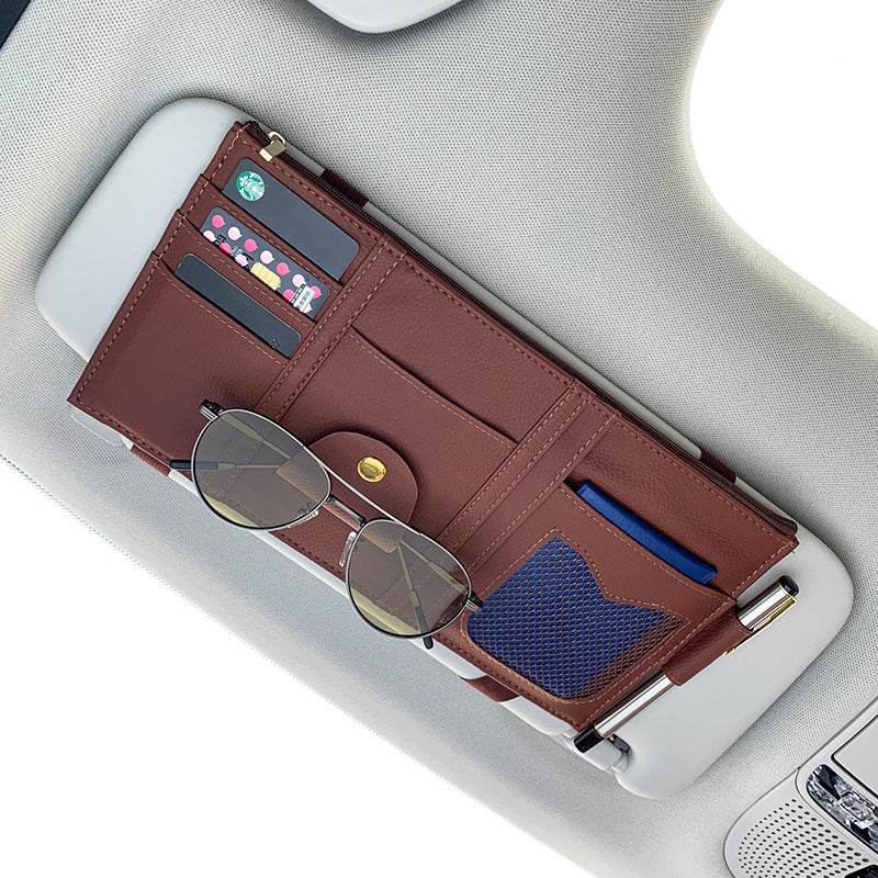 Organisateur de Pare-Soleil de Voiture Rangement Entièrement en Cuir