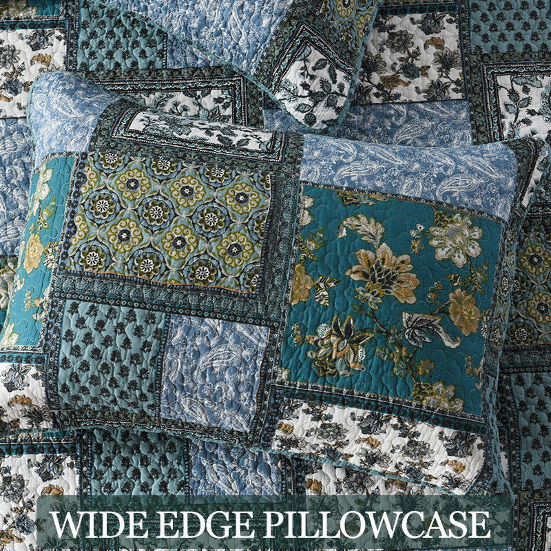 Reversible Cotton Quilt Bedspread Set – Vintage Floral Patchwork 3-Piece All-Season Bedding