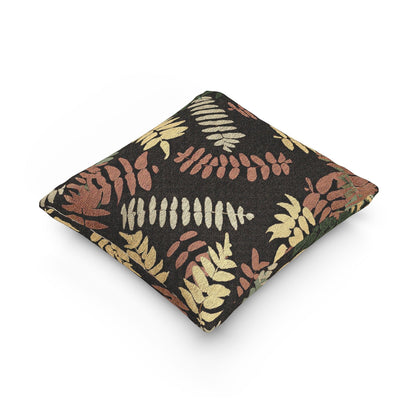 Fern Leaf Pattern Woven Pillow, Retro Botanical Throw Pillow | Earth Tone Leaves