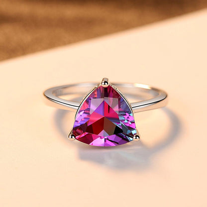 S925 Sterling Silver Rainbow Stone Jewelry Ring