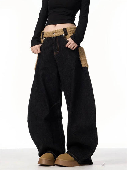 Retro Minority Design Inside-out Wear Stitching Baggy Jeans Pant For Women