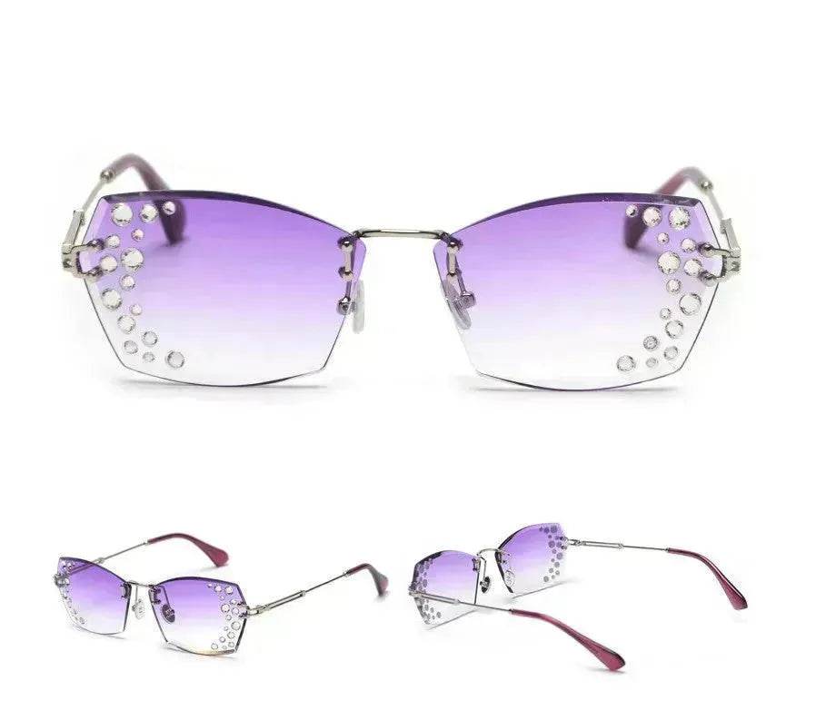 Lunettes de soleil tendance sans monture en cristal pour femme, nuances sans monture, strass, lunettes de soleil femme, diamants, fête