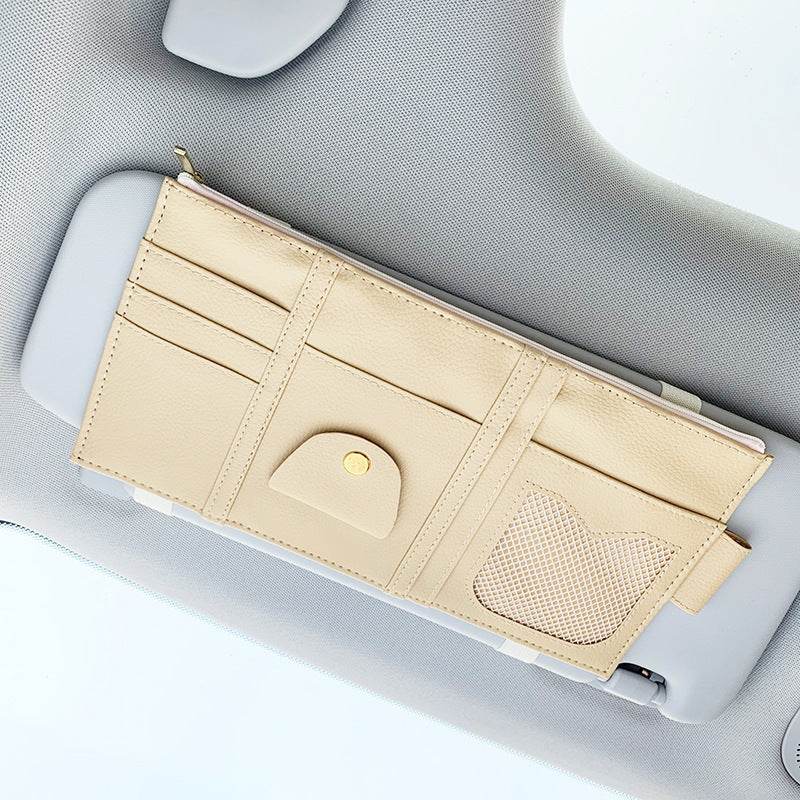 Organisateur de Pare-Soleil de Voiture Rangement Entièrement en Cuir
