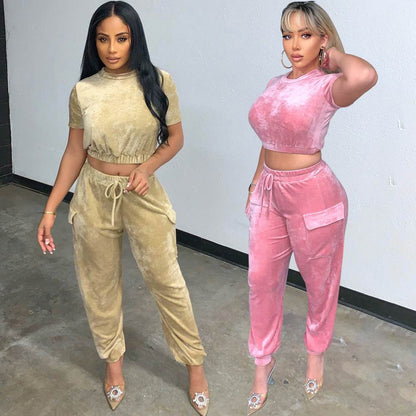 2pcs Fashion Velvet Athleisure Outfit set sweatsuit women