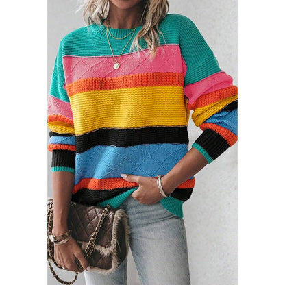 Women’s Retro Drop-Shoulder Sweater – Round Neck Casual Loose-Fit Pullover