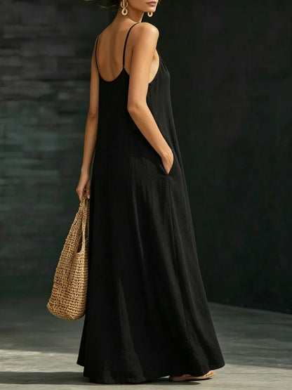Summer Beach Spaghetti Strap Maxi Dress – Loose Flowy Casual Long Vacation Dress for Women