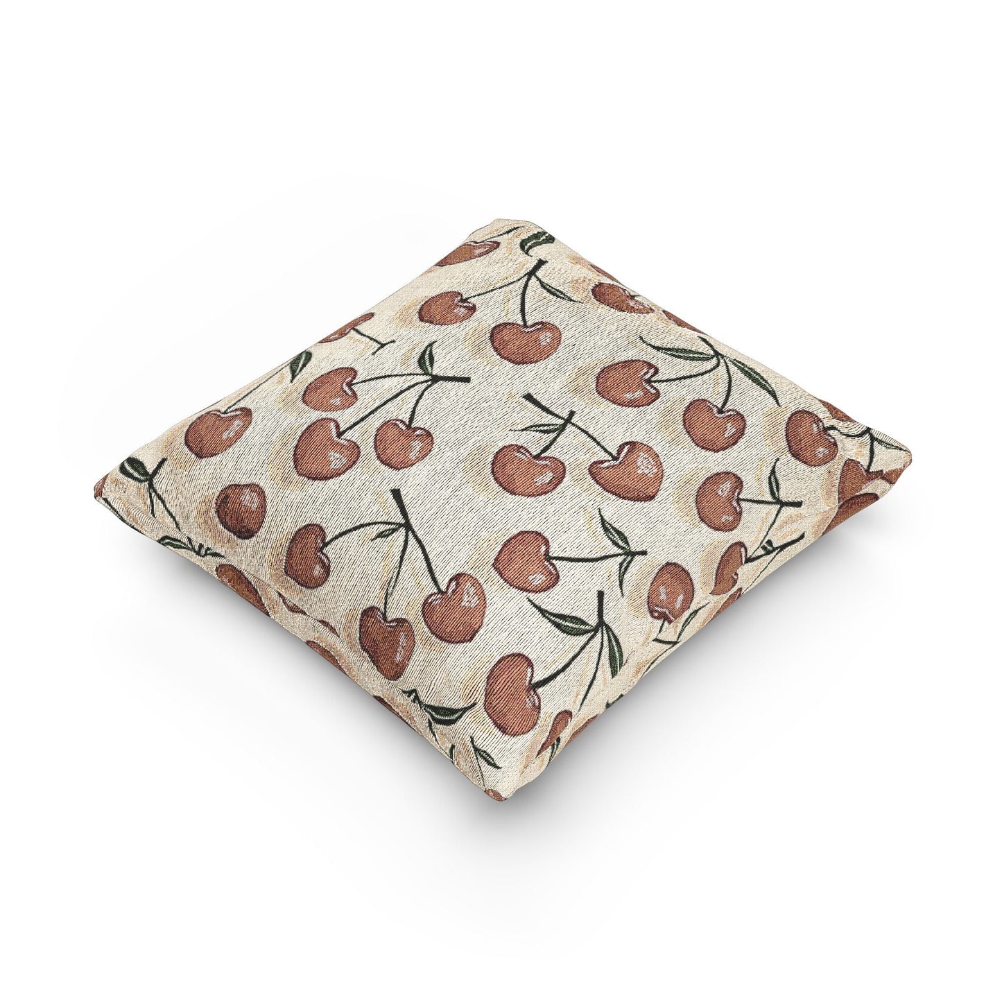 Cherry Pattern Woven Pillow — Rustic Farmhouse Decorative Throw Cushion