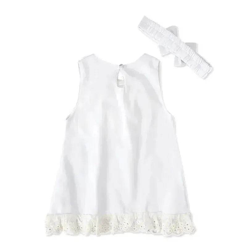 Robe de baptême sans manches à nœud pour bébé fille