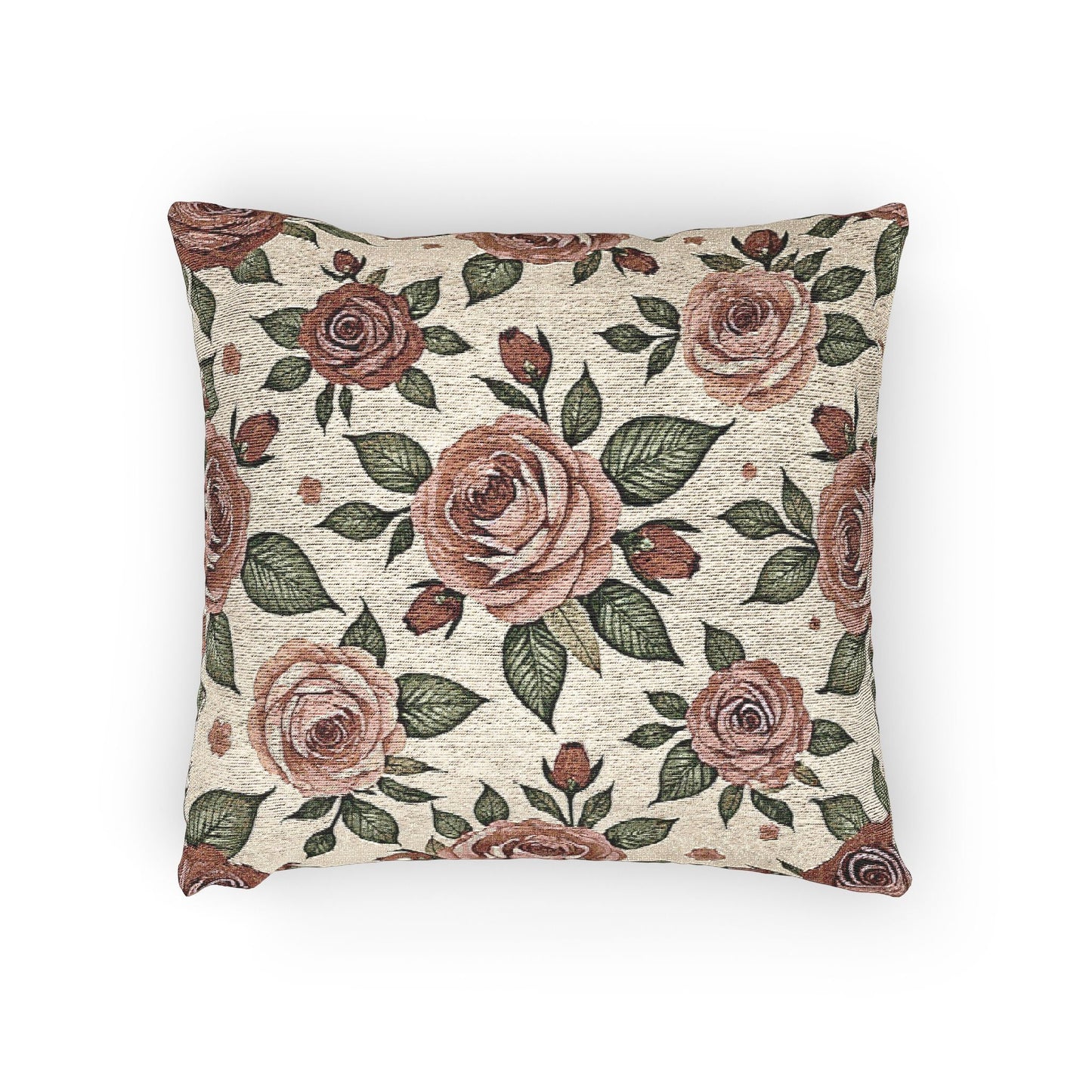 Vintage Rose Floral Woven Pillow | Tapestry Rose Throw Pillow