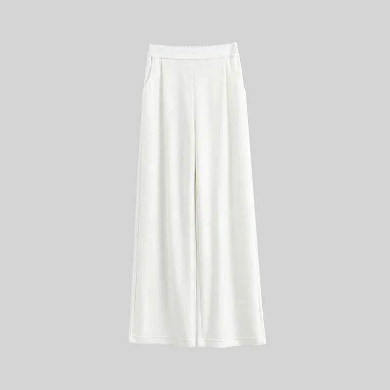 Pantalon décontracté à taille haute, jambe large et coupe droite pour femme