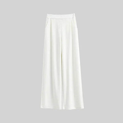 Pantalon décontracté à taille haute, jambe large et coupe droite pour femme