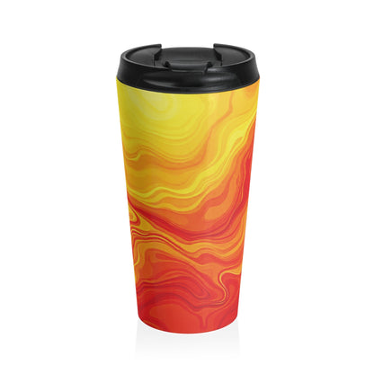 Mug de voyage en acier inoxydable Sunset Swirl — Gobelet isotherme motif marbre orange et jaune