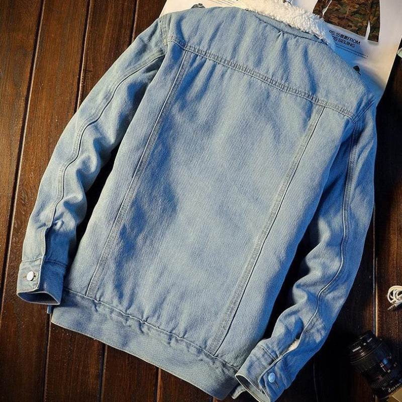 Winter Fleece-lined Denim Coat For Men Thickened Jeans jacket