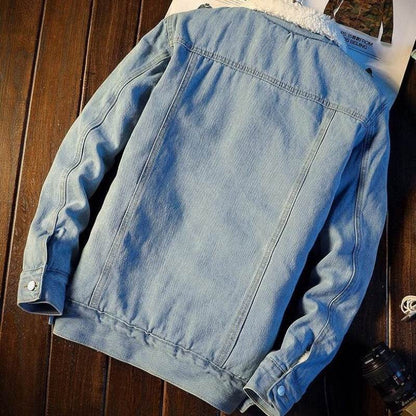 Winter Fleece-lined Denim Coat For Men Thickened Jeans jacket