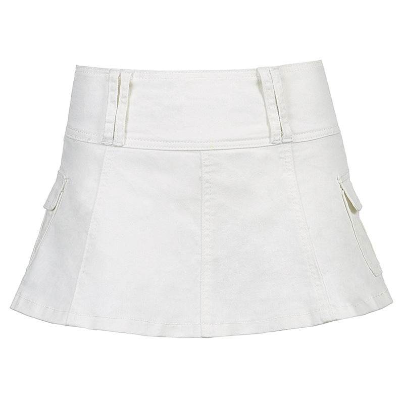 Solid White Black Denim Fashion Mini Skirt