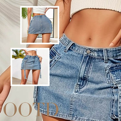 Mini-jupe en jean taille basse Y2K pour femme Jupe courte en jean style cargo crayon vintage pour filles Jupe de soirée féminine Streetwear Club