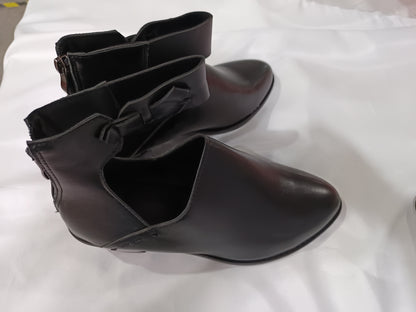 Women’s Leather Ankle Boots – Cut-Out Buckle Strap Booties with Back Zipper
