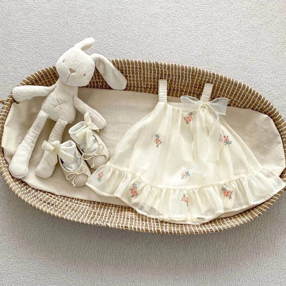 Bébé fille nouveau-née Bloomer en maille brodée avec jupe Robe décontractée pour bébé fille