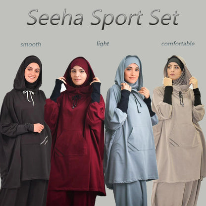 Middle East Arabic Solid Color Hooded Drawstring Pocket Two-piece Sports Suit