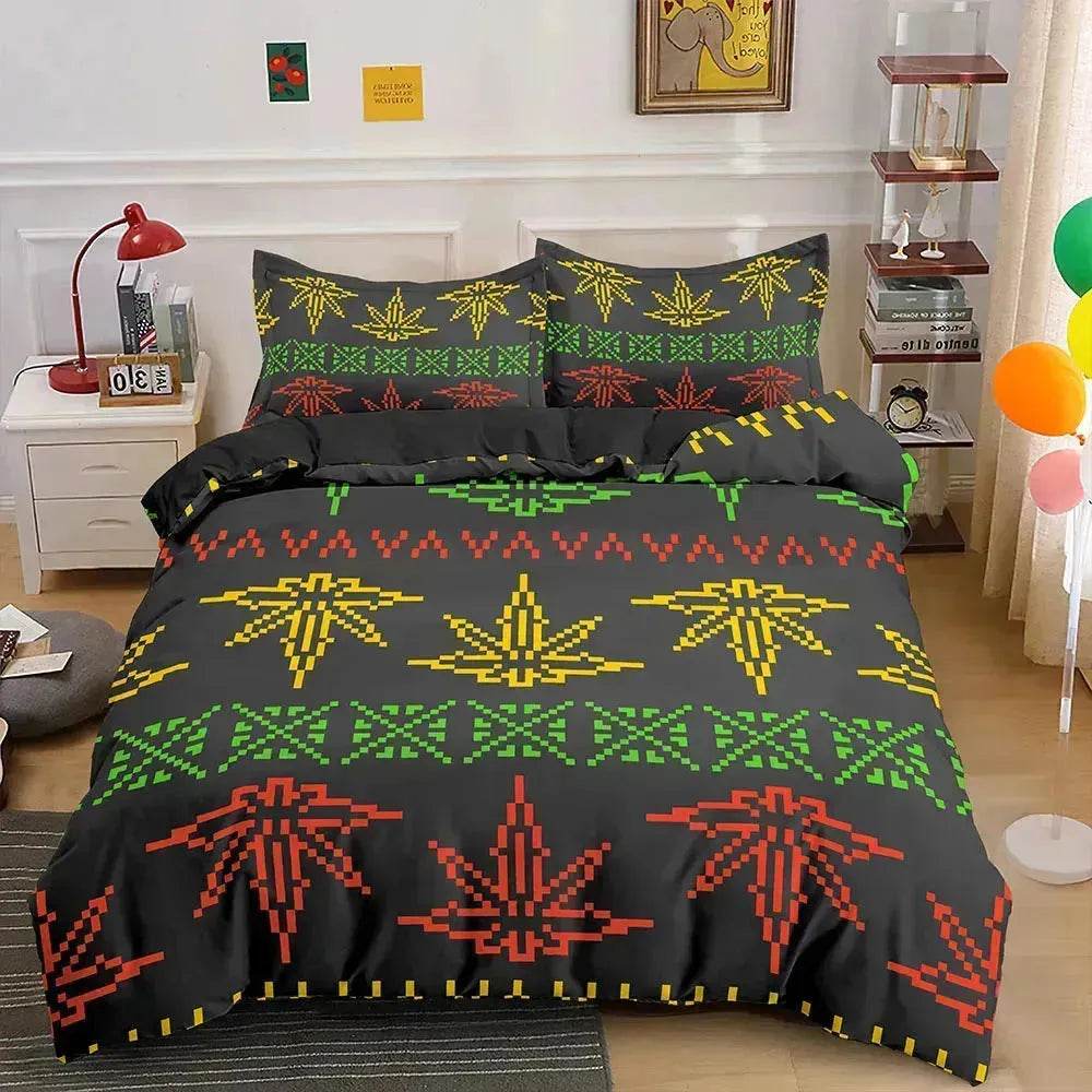 Parure de lit Feuille de Cannabis Psychédélique Colorée