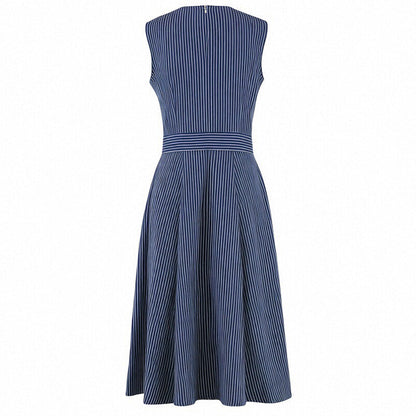 French-Style Vintage Striped Sleeveless High-Waisted Long Dress