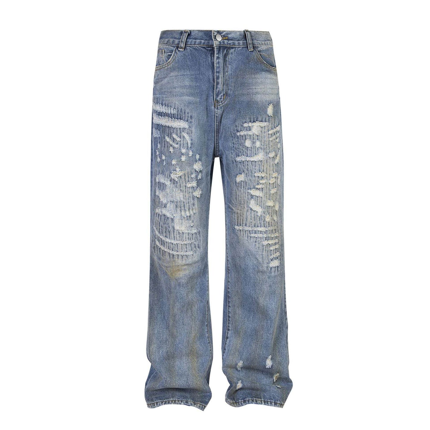 Punk Make Old Ripped Letter Denim Trousers Men Jeans