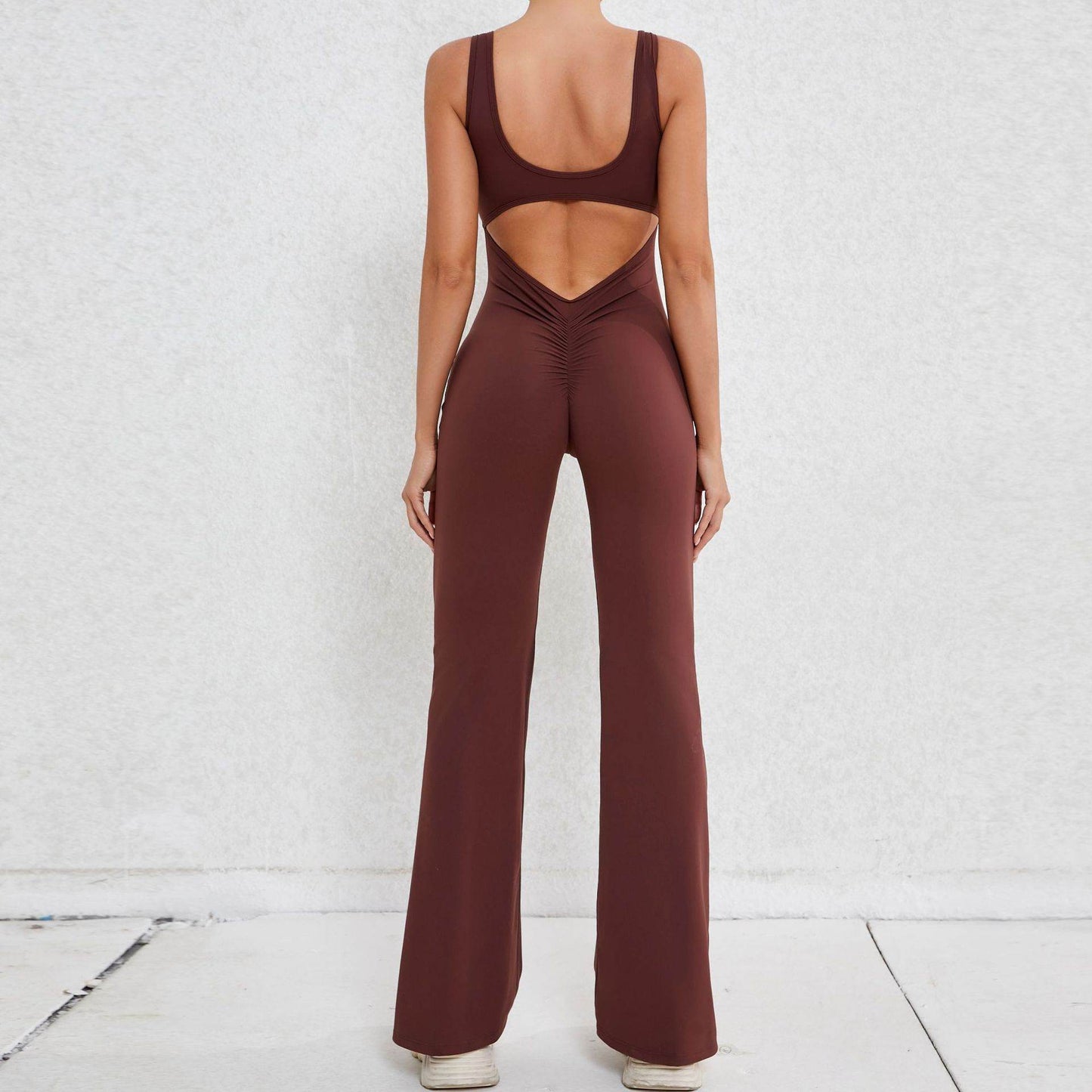Hollow Back Workout Jumpsuit Sports Athleisure Yoga Wide Leg Jumpsuit