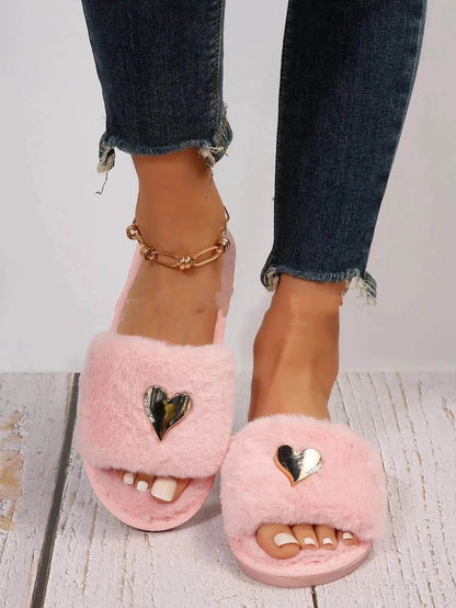 Chaussons moelleux d'hiver, chauds, en fourrure, pour femmes, chaussures en peluche, pantoufles d'intérieur, tongs rembourrées en polaire pour le salon et la chambre.