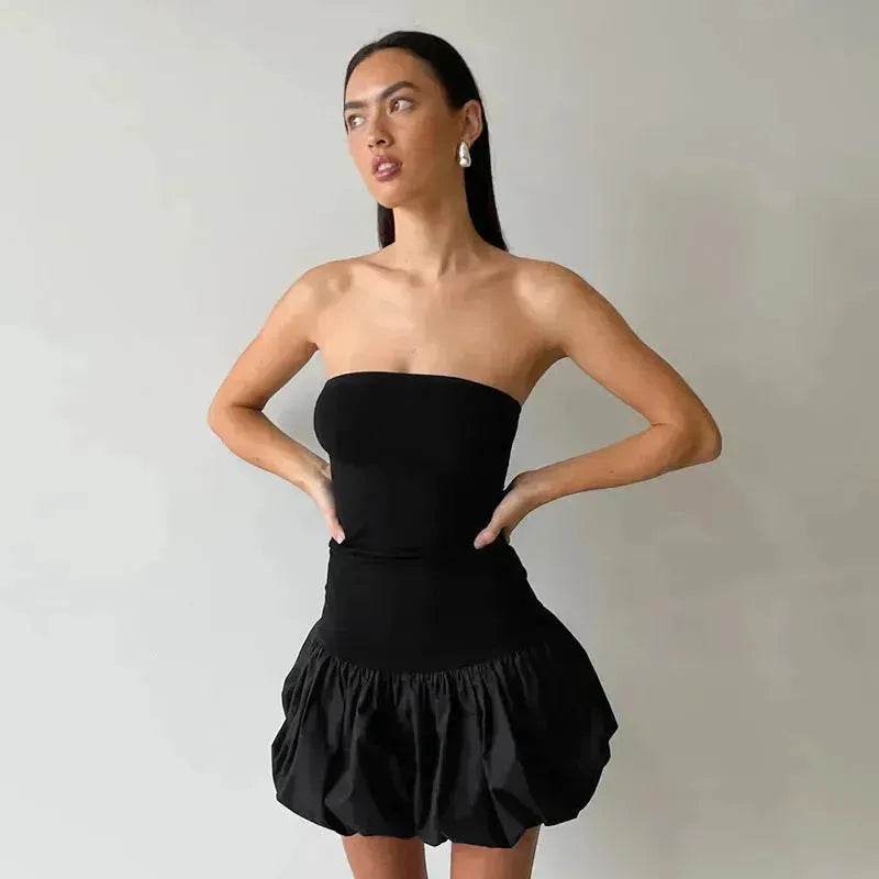 Robe chic bustier tube couleur unie plissée pour l'été, mini-robe patineuse courte à la mode pour femme, robe de soirée cocktail pour femmes
