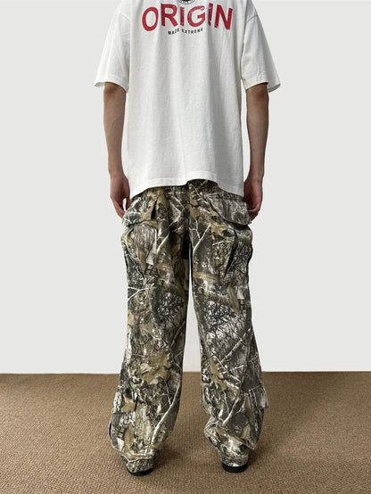 Loose Straight Tree Worn Looking Washed-out Camouflage Printed Cargo pant Men