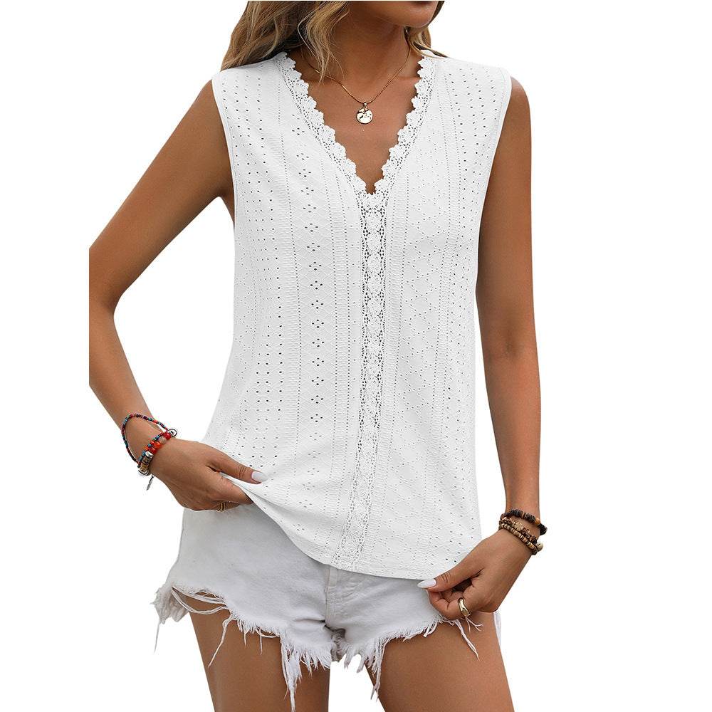Summer Sleeveless Lace Blouse Tops Women V-neck top