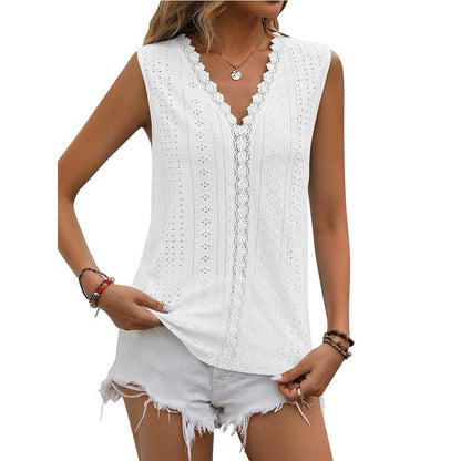 Summer Sleeveless Lace Blouse Tops Women V-neck top